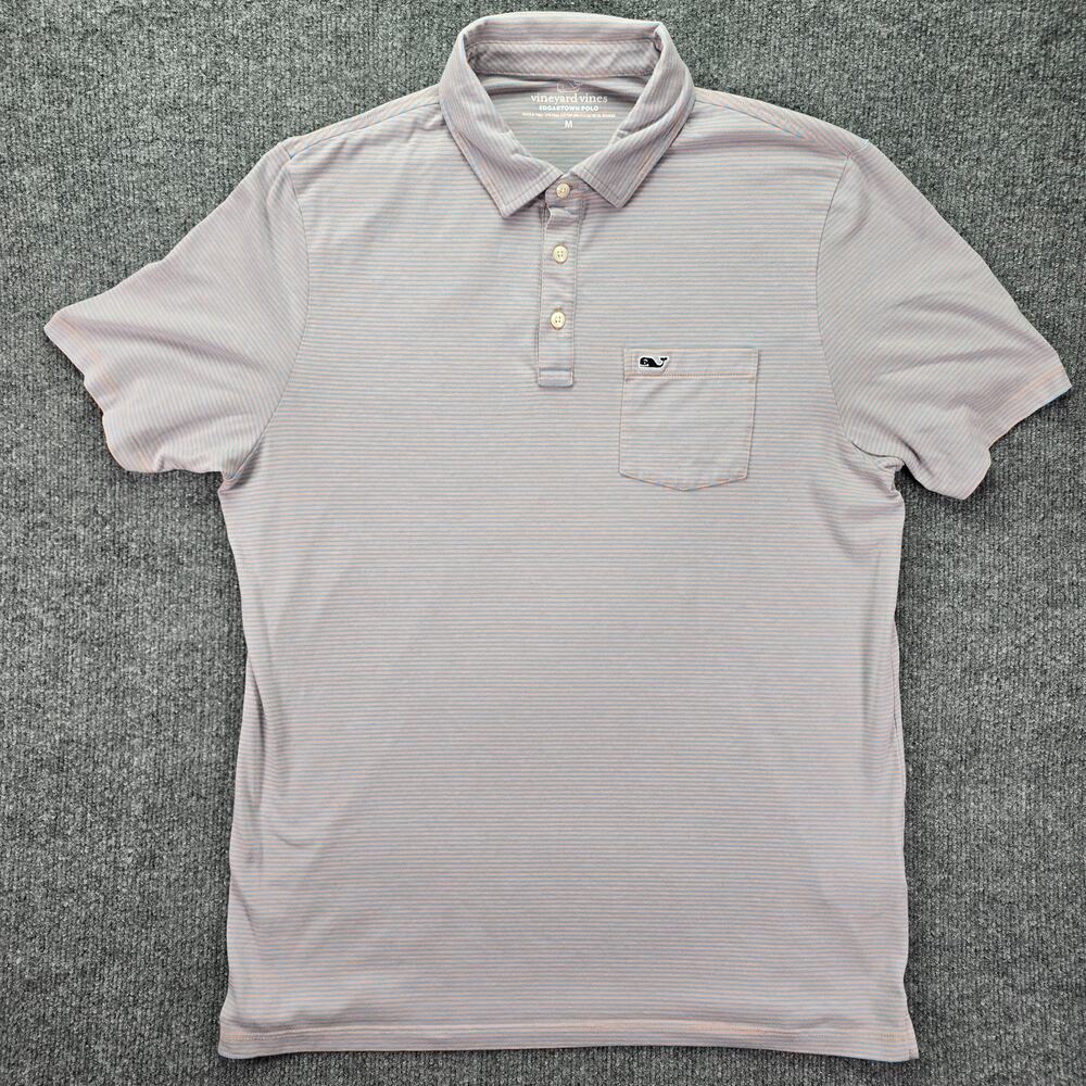 Vineyard Vines Edgartown Polo Shirt Mens Medium Blue Orange Striped Golf Stretch